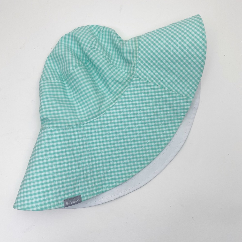 Columbia Reversible Gingham Wide Brim Sun Hat Women OS Mint Green White
